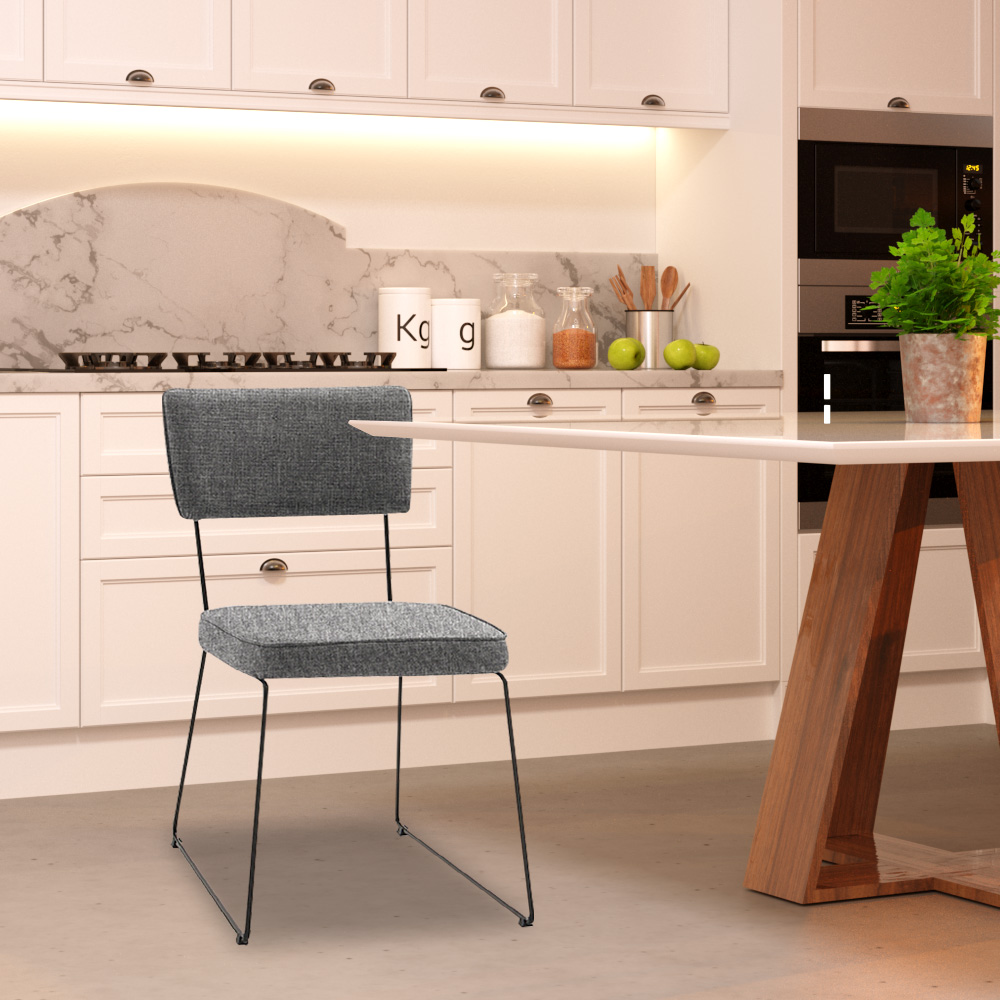 Kit 6 Cadeiras de Jantar Decorativa Base Aço Preto Luigi Linho Cinza - Gran Belo