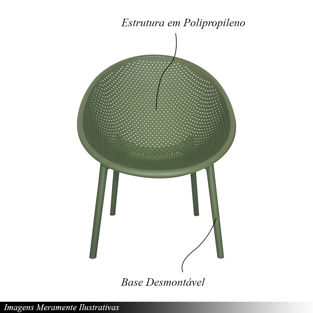 Kit 6 Poltronas Área Externa de PP Marina com Base Desmontável Verde G56 - Gran Belo