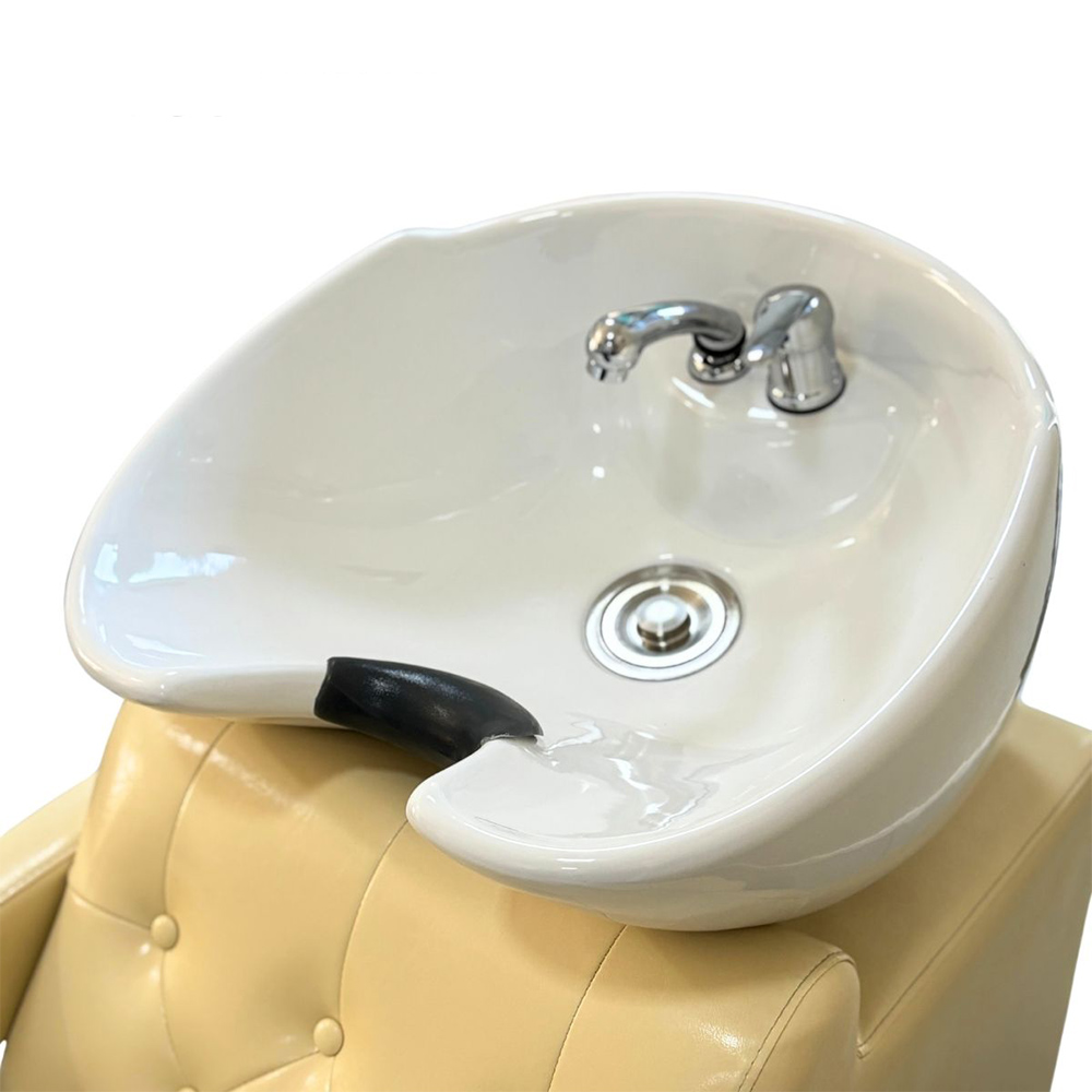 Lavatório Acolchoado para Salão de Beleza Bulma com Cuba e Torneira Monocomando PU Bege G31 - Gran Belo