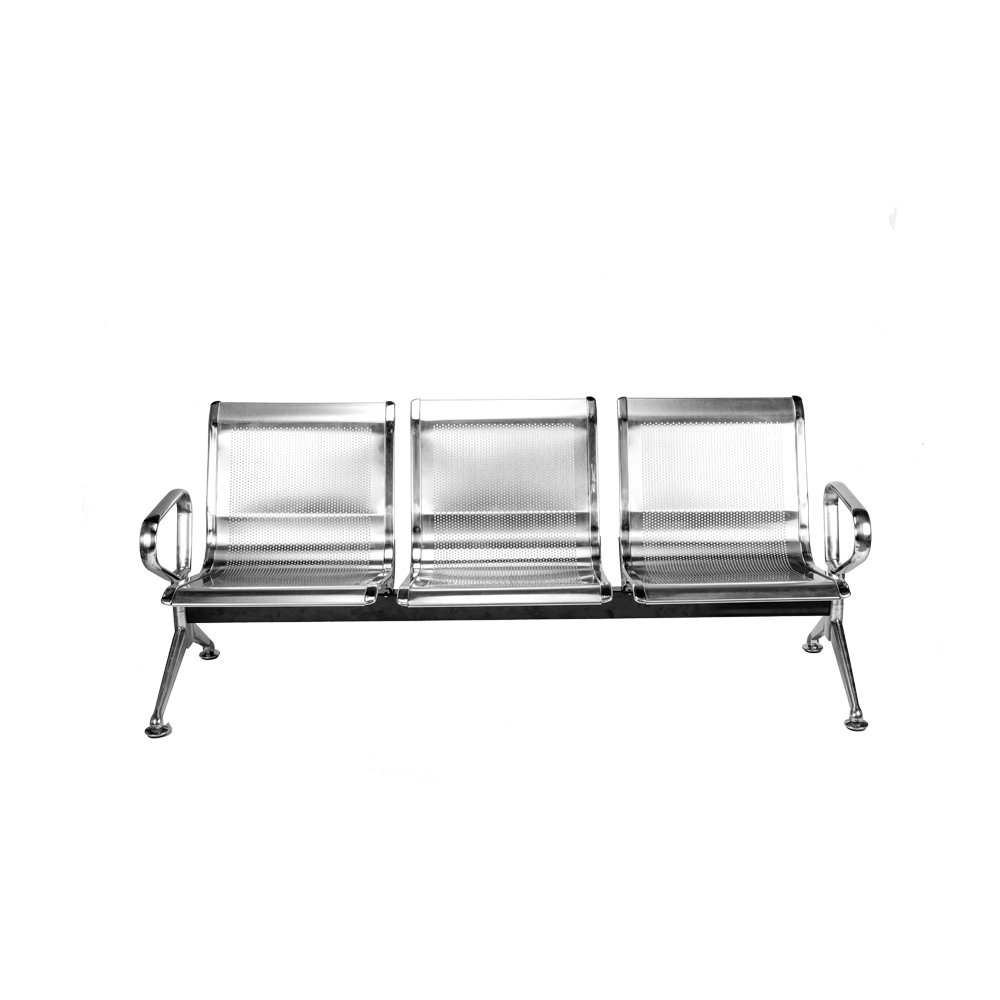 Longarina para Escritório 180cm Desk 3 Lugares Braços Externos em Aço Inox G56 - Gran Belo