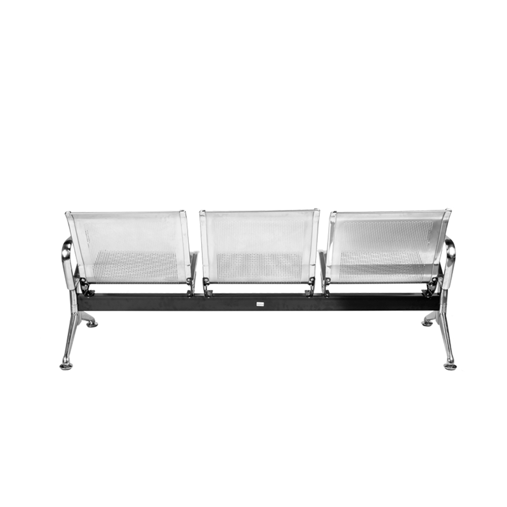 Longarina para Escritório 180cm Desk 3 Lugares Braços Externos em Aço Inox G56 - Gran Belo