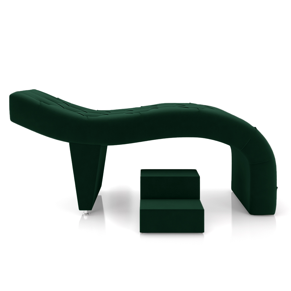 Maca de Estética para Massagem Cílios Fixa Lash Estofada com Escada Veludo Verde G83 - Gran Belo