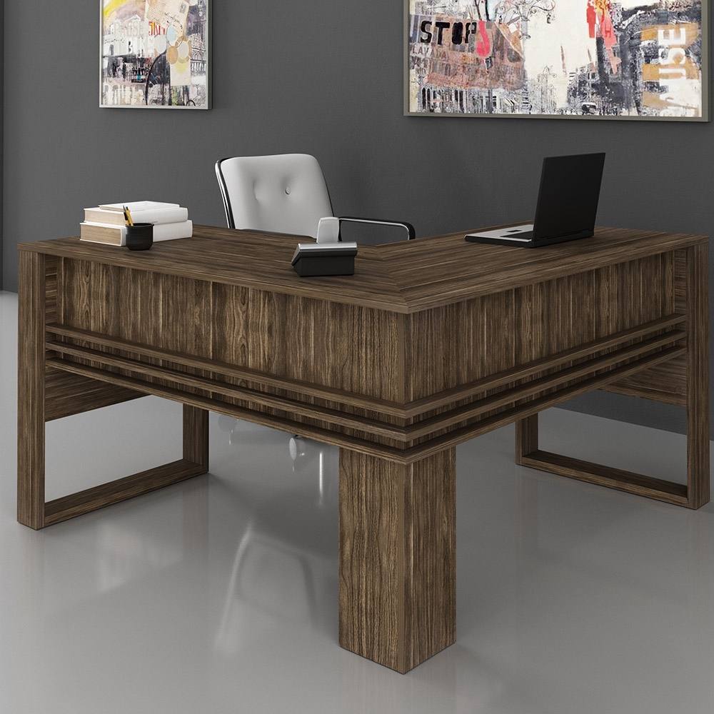 Mesa Angular para Escritório Home Office ME4145 MDP Nogal G69 - Gran Belo