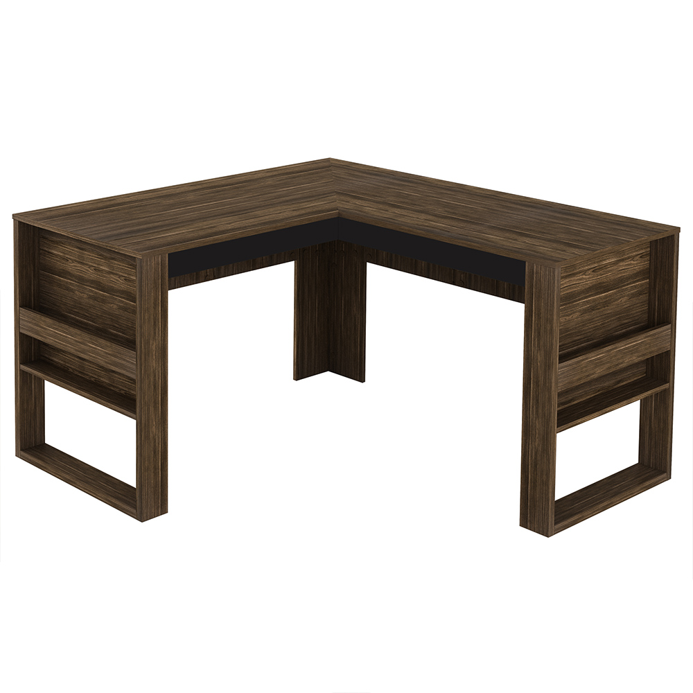 Mesa Angular para Escritório Home Office ME4145 MDP Nogal/Preto G69 - Gran Belo