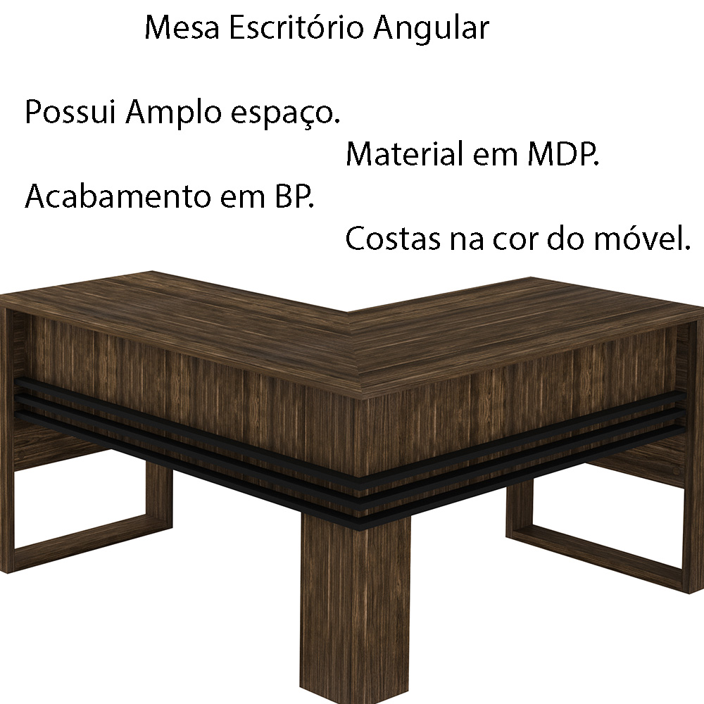 Mesa Angular para Escritório Home Office ME4145 MDP Nogal/Preto G69 - Gran Belo