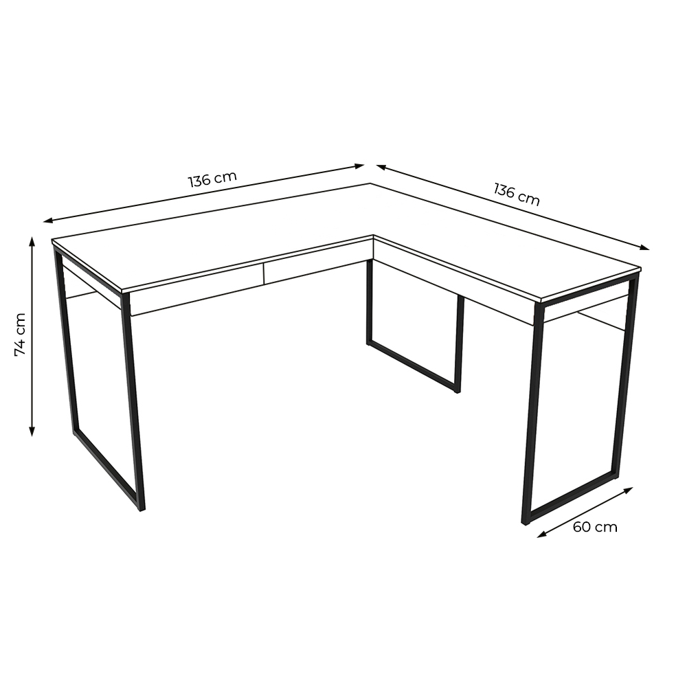 Mesa Angular para Escritório Home Office ME4157 MDP Amendoa/Preto G69 - Gran Belo