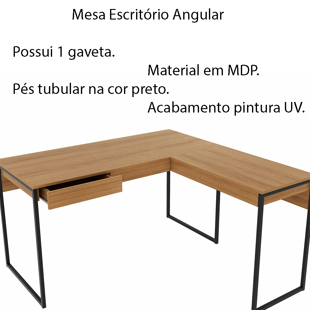 Mesa Angular para Escritório Home Office ME4157 MDP Amendoa/Preto G69 - Gran Belo