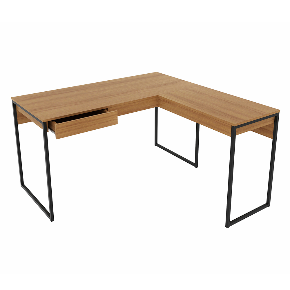 Mesa Angular para Escritório Home Office ME4157 MDP Amendoa/Preto G69 - Gran Belo