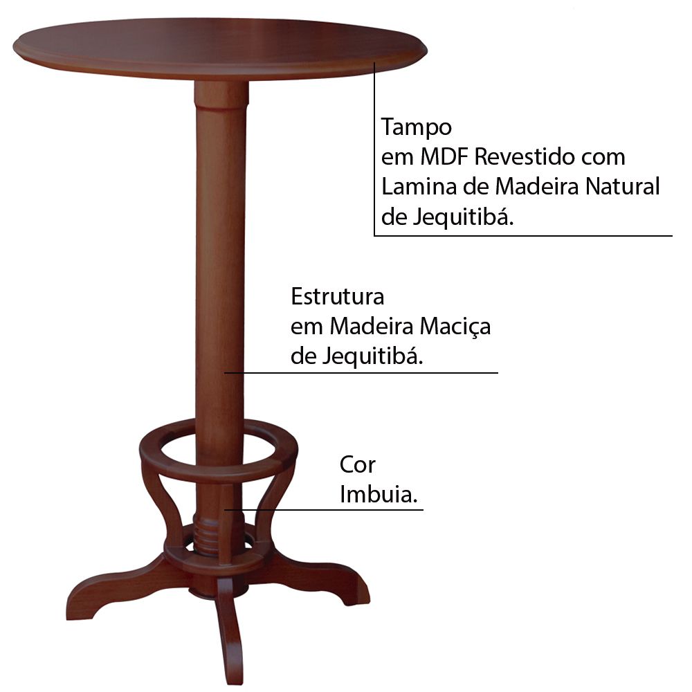Mesa Bar Redonda com Suporte para pés Madeira Maciça Adan Imbuia G36 - Gran Belo