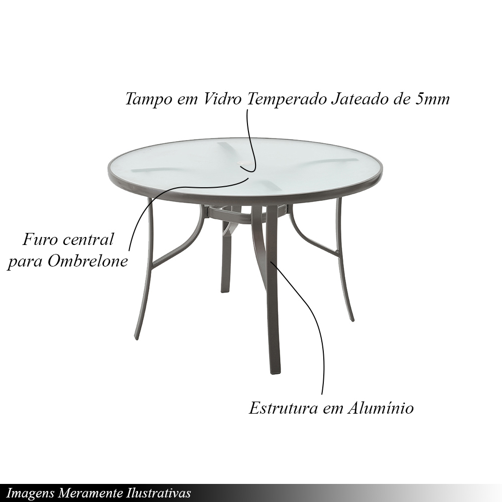 Mesa Área Externa de Alumínio Tijuca Tampo em Vidro Temperado Amêndoa G56 - Gran Belo