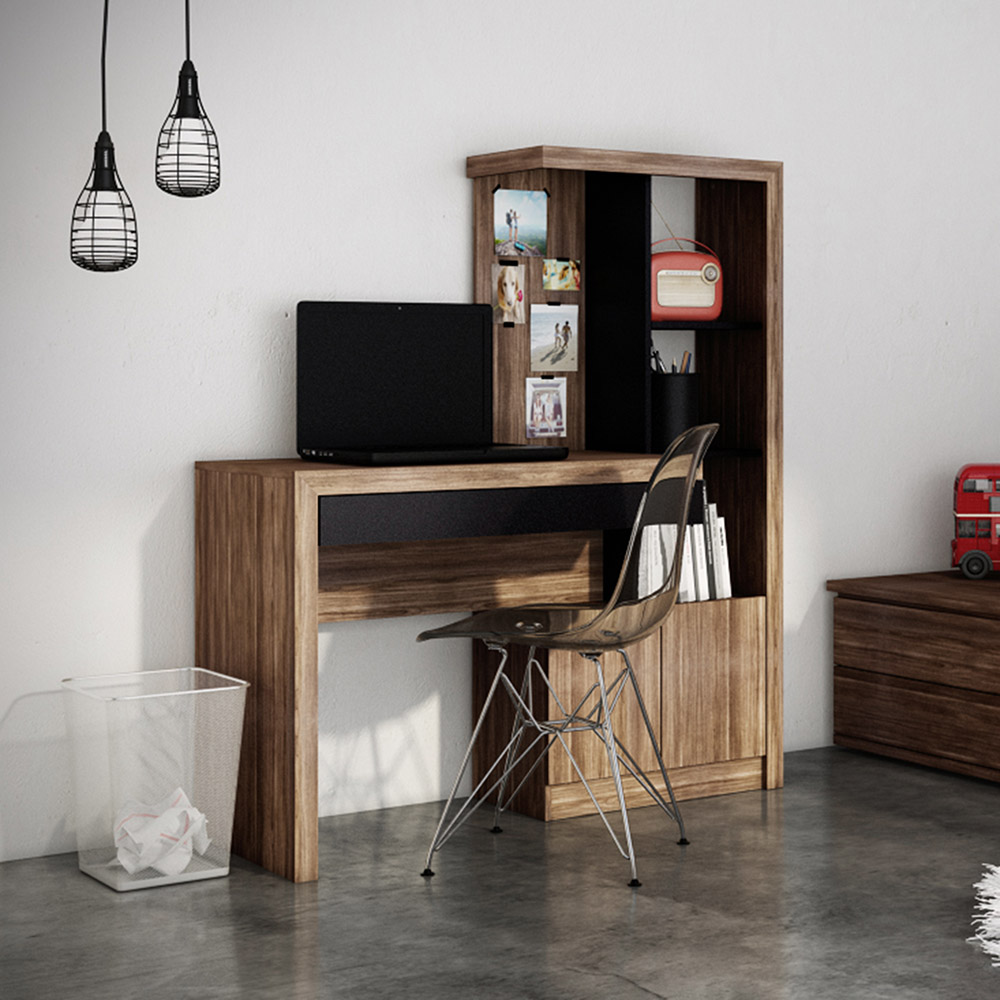 Mesa Conjunto para Escritório Home Office ME4143 MDP Nogal/Preto G69 - Gran Belo