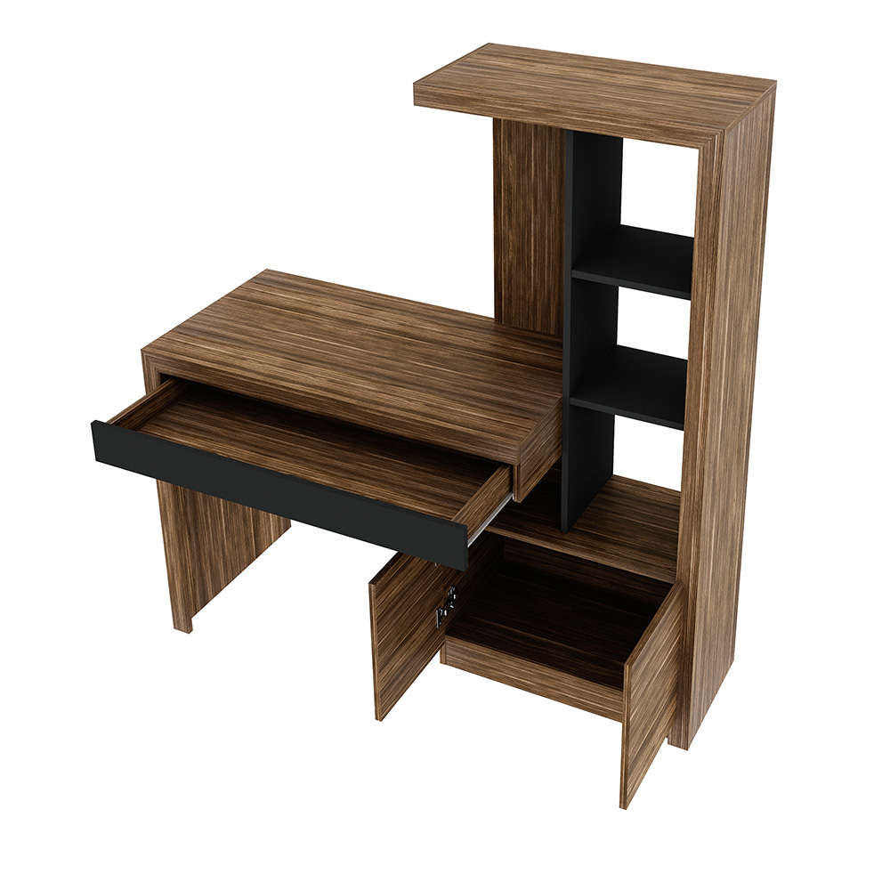 Mesa Conjunto para Escritório Home Office ME4143 MDP Nogal/Preto G69 - Gran Belo