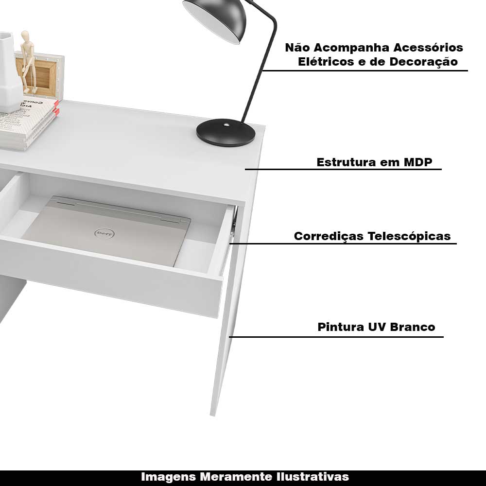 Mesa Escrivaninha 80 cm para Notebook com Gaveta Case MDP Branco G01 - Gran Belo