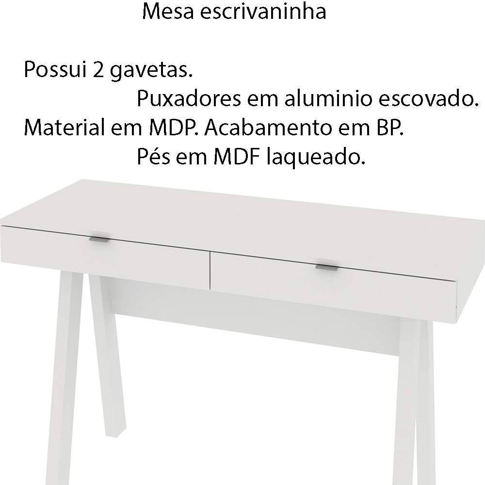 Mesa Escrivaninha para Escritório Home Office ME4128 MDP Branco G69 - Gran Belo