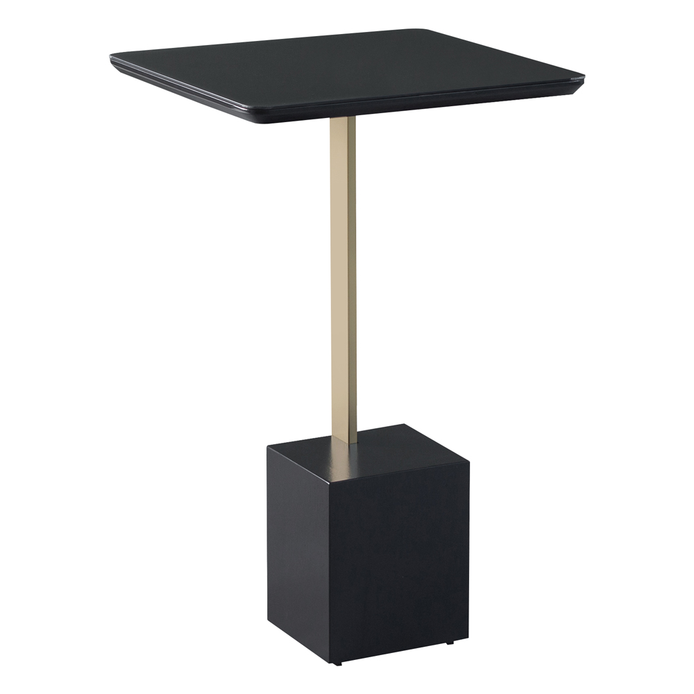 Mesa Lateral Decorativa Para Sala de Estar Goagil 35x35 Tampo e Base Preto Metal Dourado G55 - Gran Belo