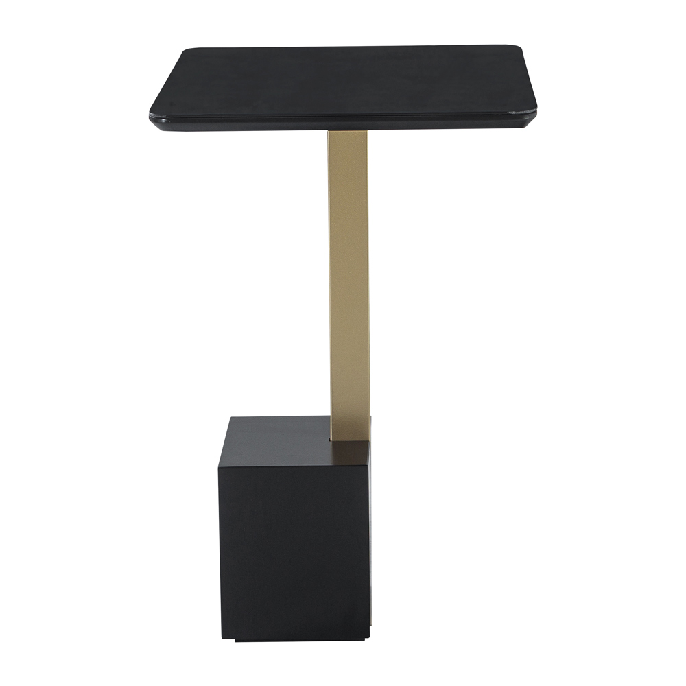 Mesa Lateral Decorativa Para Sala de Estar Goagil 35x35 Tampo e Base Preto Metal Dourado G55 - Gran Belo