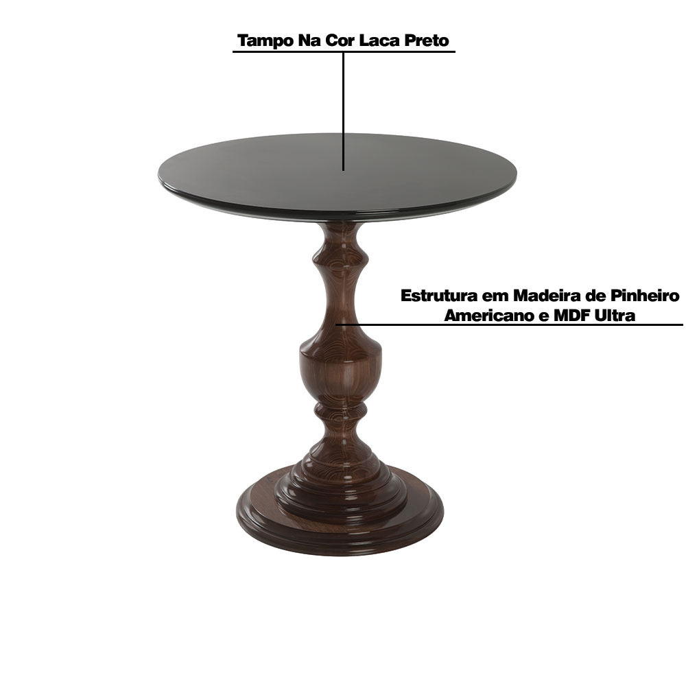 Mesa Lateral Decorativa Para Sala de Estar Rialto 70x76 Imbuia/Preto - Gran Belo