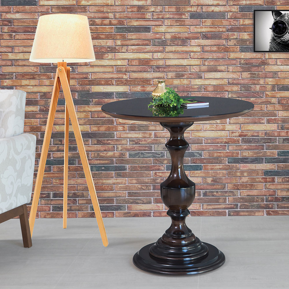 Mesa Lateral Decorativa Para Sala de Estar Rialto 70x76 Imbuia/Preto - Gran Belo