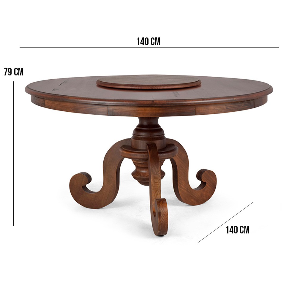 Mesa Redonda Sala de Jantar 6 Lugares Mariah 140cm com Prato Giratório Canela G04 - Gran Belo