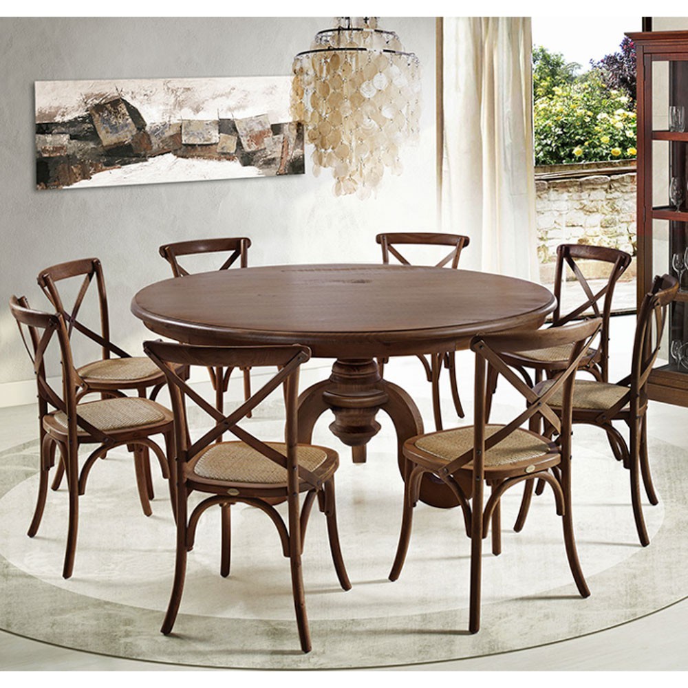 Mesa Redonda Sala de Jantar 8 Lugares Mariah 160cm Pé Torneado Canela G04 - Gran Belo