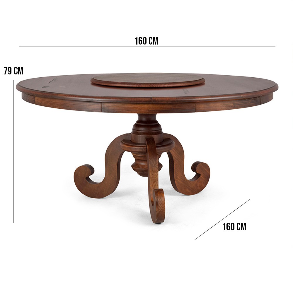 Mesa Redonda Sala de Jantar 8 Lugares Mariah 160cm com Prato Giratório Canela G04 - Gran Belo
