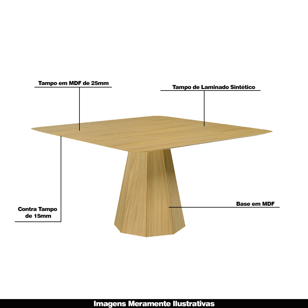 Mesa Sala de Jantar 4 Lugares 135cm Tampo Quadrado Talocan Freijó G13 - Gran Belo