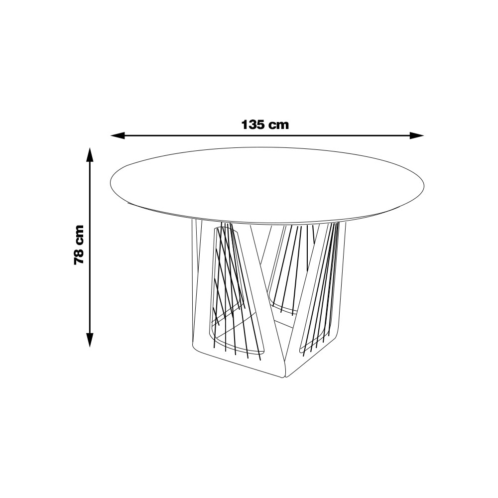 Mesa Sala de Jantar 4 Lugares 135cm Tampo Redondo de Vidro Giaguaro Preto/Ébano G13 - Gran Belo