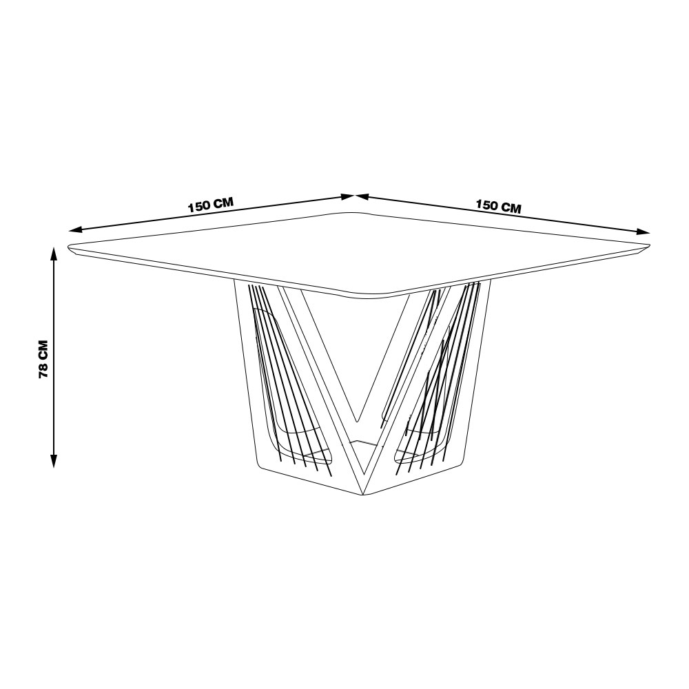 Mesa Sala de Jantar 4 Lugares 150cm Tampo Quadrado de Vidro Giaguaro Preto/Ébano G13 - Gran Belo