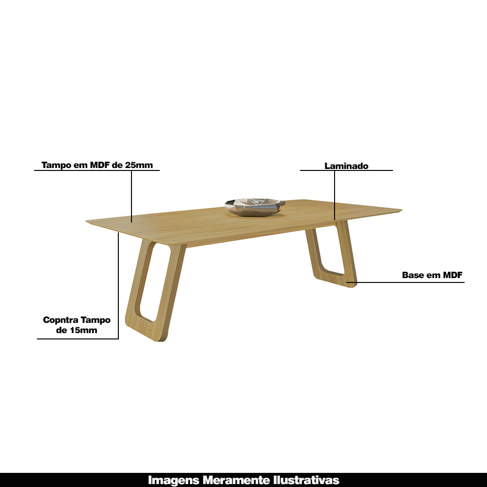 Mesa Sala de Jantar 6 Lugares 180cm Tampo de Vidro Frieda Freijó G13 - Gran Belo