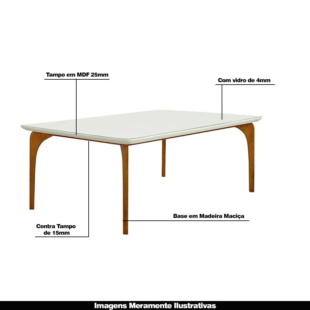 Mesa Sala de Jantar 8 Lugares 218cm Tampo em Laca Dinamarca OffWhite/Mel - Gran Belo