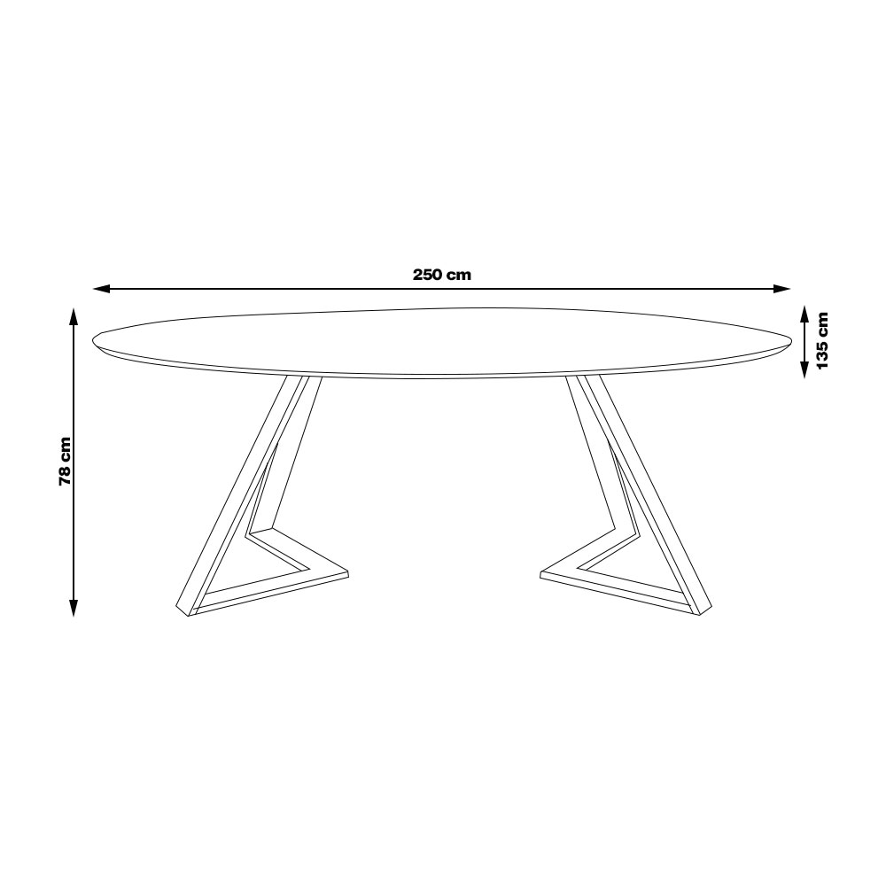 Mesa Sala de Jantar 8 Lugares 250cm Tampo Oval Efron Nogueira/Preto G13 - Gran Belo