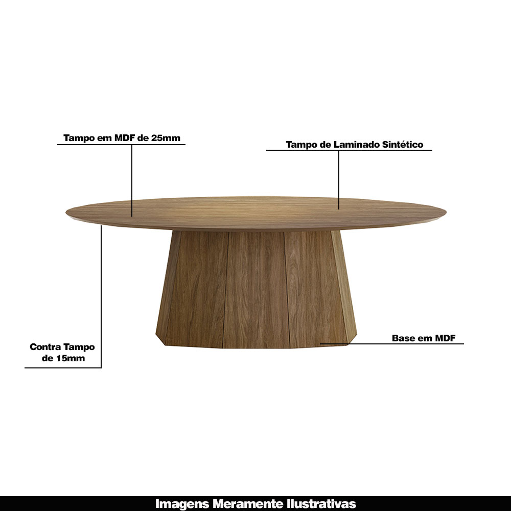 Mesa Sala de Jantar 8 Lugares 250cm Tampo Oval Talocan Nogueira G13 - Gran Belo