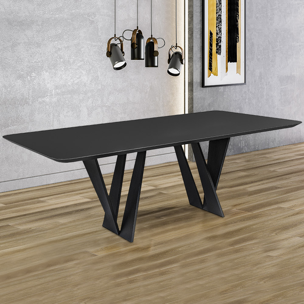 Mesa Sala de Jantar 8 Lugares 250cm Tampo com Vidro Shuri Preto/Ébano G13 - Gran Belo
