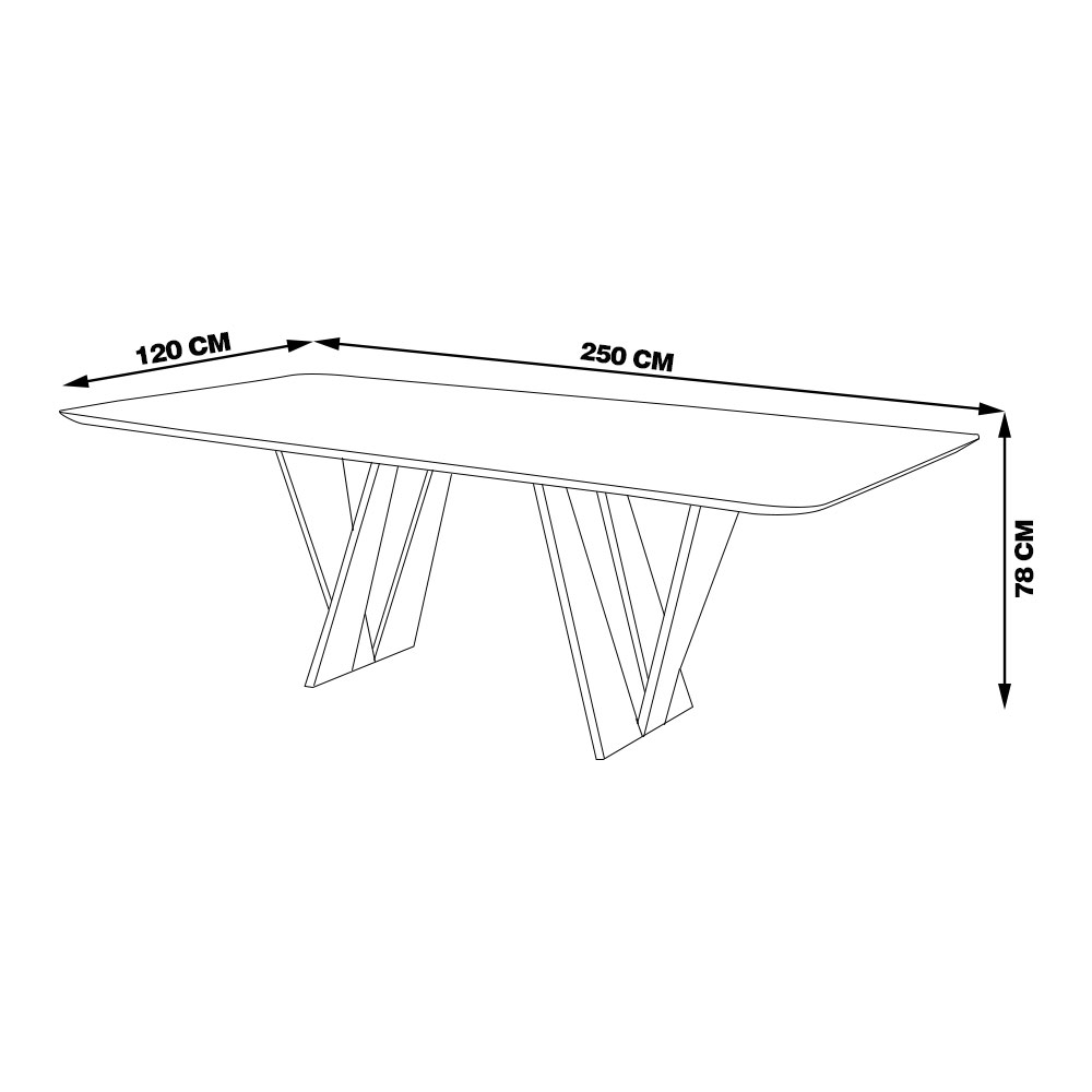 Mesa Sala de Jantar 8 Lugares 250cm Tampo com Vidro Shuri Preto/Ébano G13 - Gran Belo
