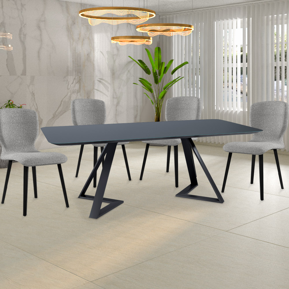 Mesa Sala de Jantar 8 Lugares 250cm Tampo de Vidro Efron Preto G13 - Gran Belo