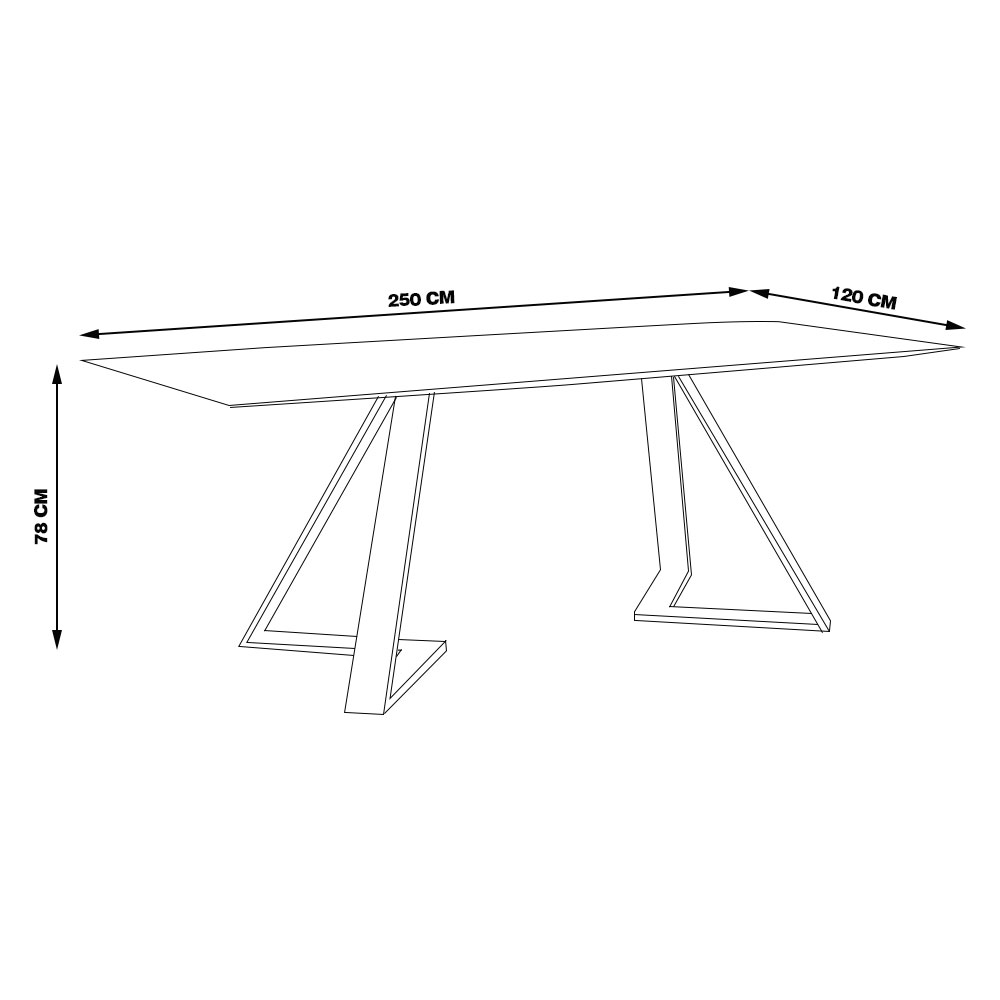 Mesa Sala de Jantar 8 Lugares 250cm Tampo de Vidro Efron Preto G13 - Gran Belo