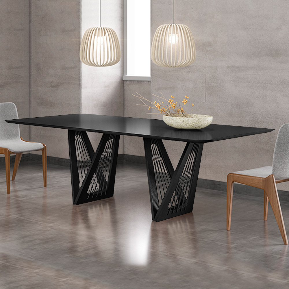 Mesa Sala de Jantar 8 Lugares 250cm Tampo de Vidro Giaguaro Preto/Ébano G13 - Gran Belo