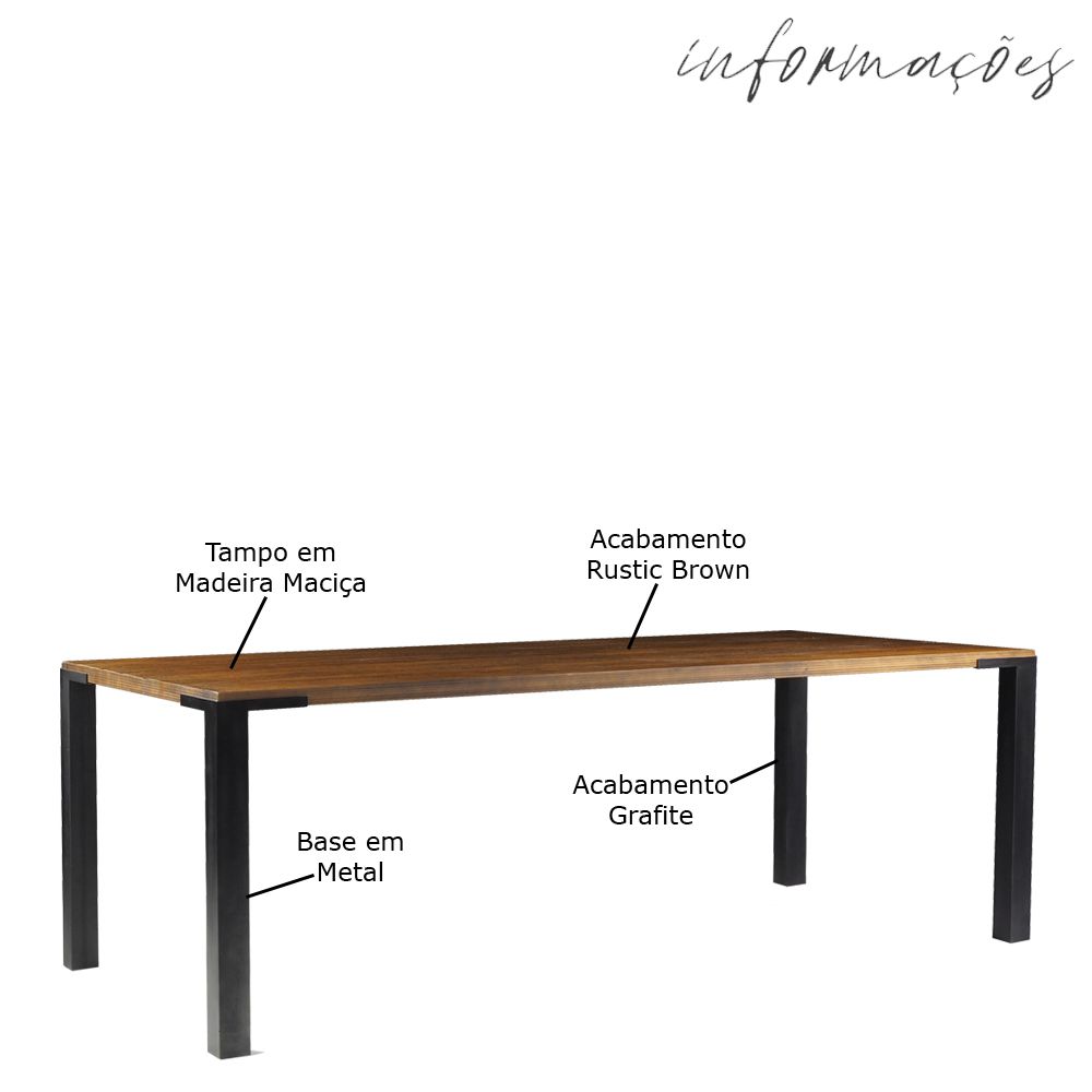 Mesa Sala de Jantar Cozinha Bladel 160cm Grafite Madeira Maciça Rustic Brown G54 - Gran Belo