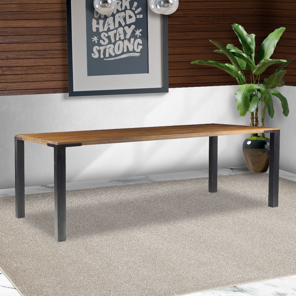 Mesa Sala de Jantar Cozinha Bladel 220cm Grafite Madeira Maciça Rustic Brown G54 - Gran Belo
