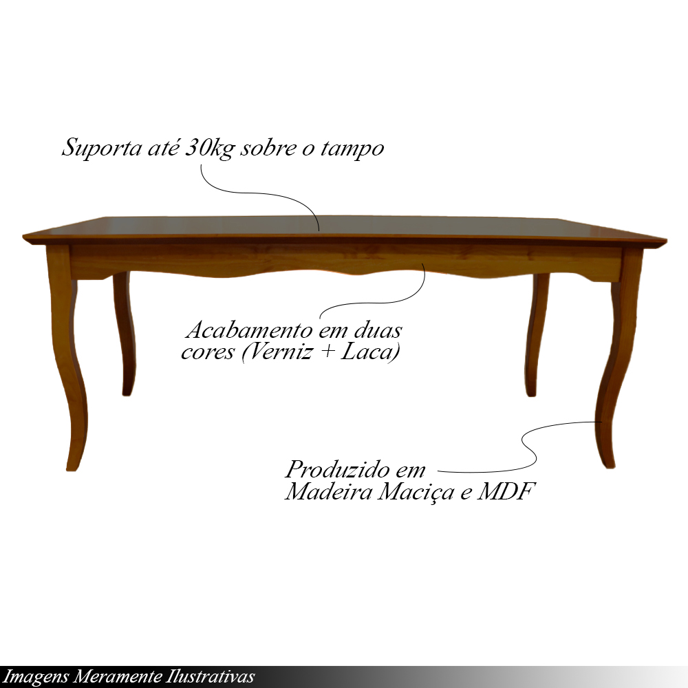 Mesa Sala de Jantar Cozinha Gallia 200cm Madeira Maciça e MDF Imbuia G42 - Gran Belo
