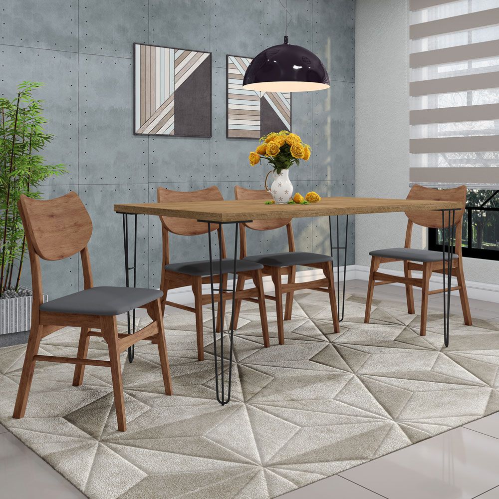 Mesa Sala de Jantar Cozinha Ludiana 160cm Grafite Madeira Maciça Driftwood G54 - Gran Belo
