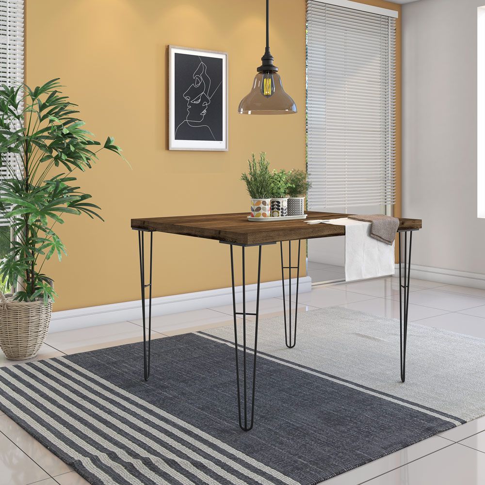 Mesa Sala de Jantar Cozinha Ludiana Quadrada 100cm Grafite Madeira Maciça Rustic Brown G54 - Gran Belo