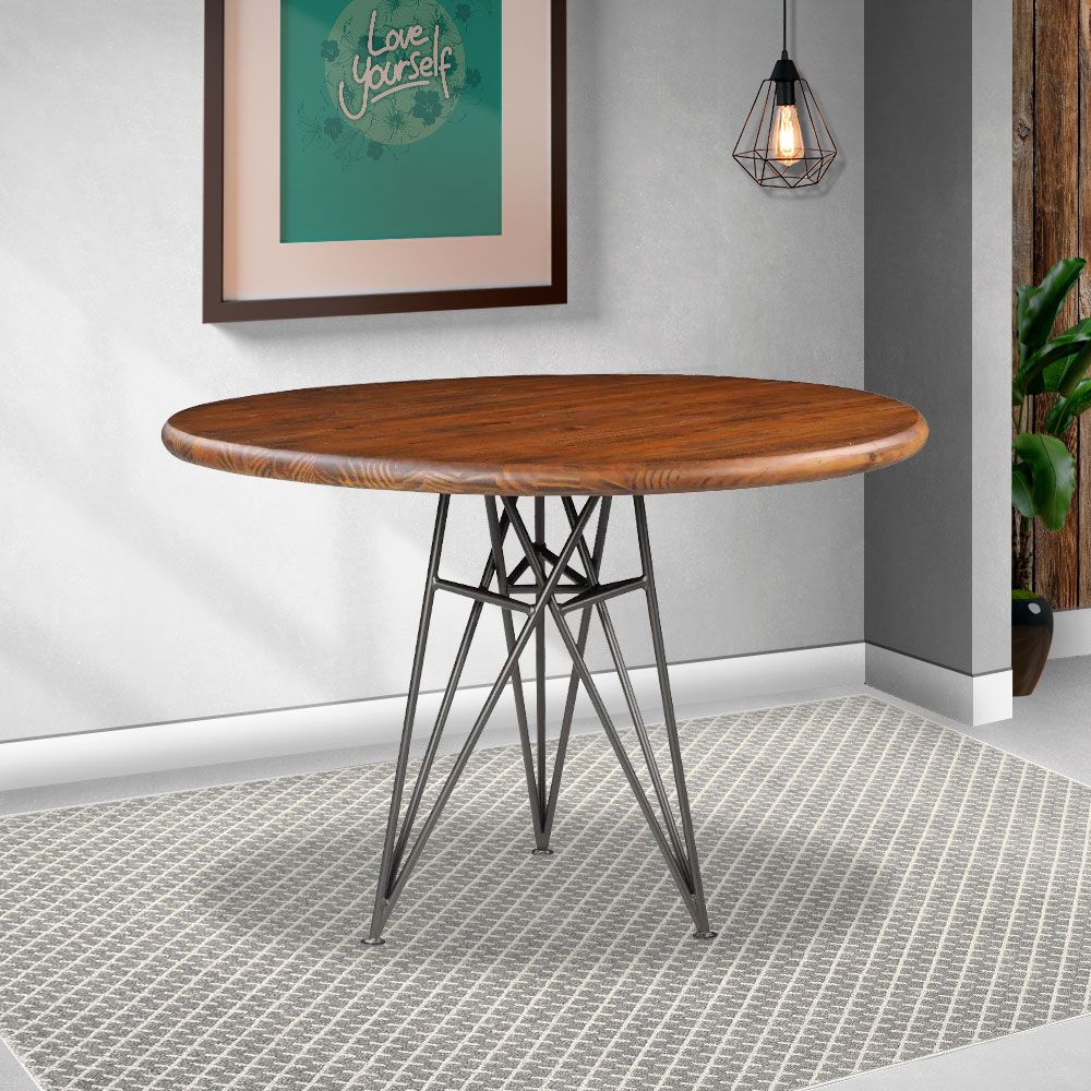 Mesa Sala de Jantar Cozinha Monary Redonda 110cm Grafite Madeira Maciça Rustic Brown G54 - Gran Belo