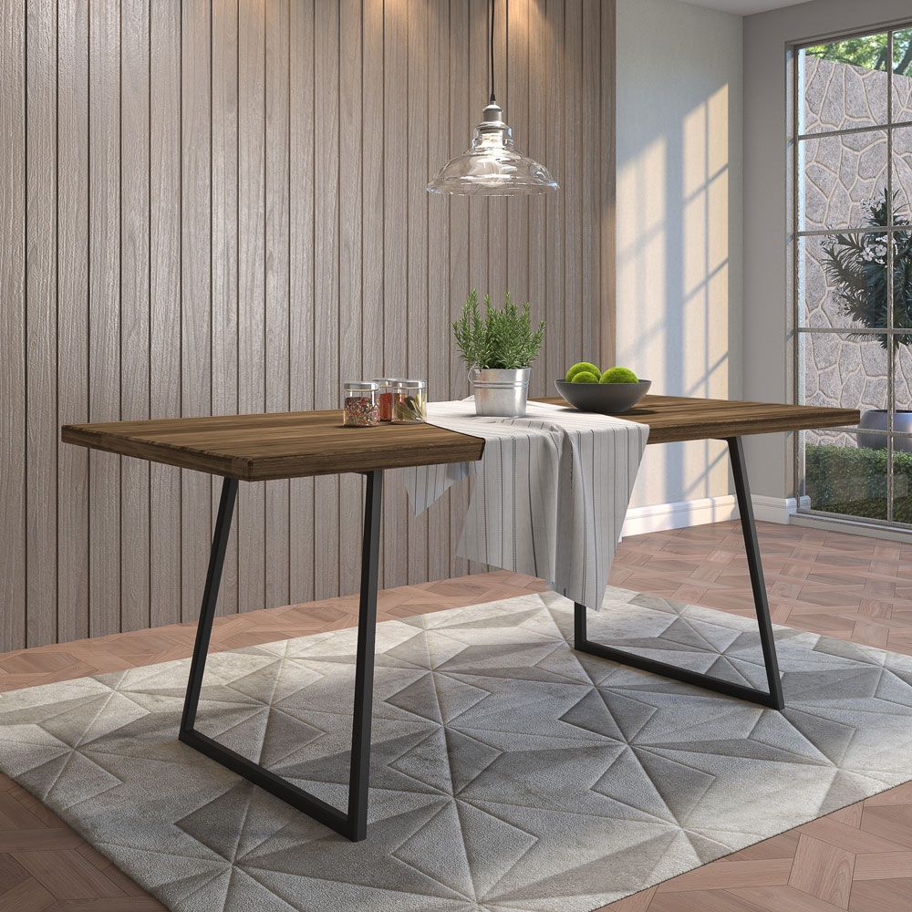 Mesa Sala de Jantar Cozinha Ogleary 220cm Grafite Madeira Maciça Rustic Brown G54 - Gran Belo
