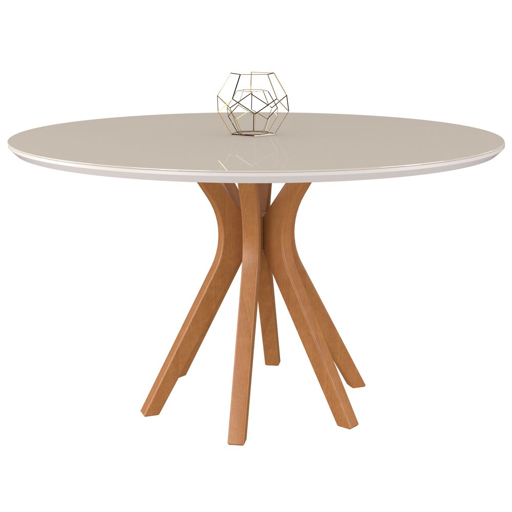 Mesa Sala de Jantar Cozinha Redonda Tampo de Vidro 130cm Willy Off White/Champagne G60 - Gran Belo