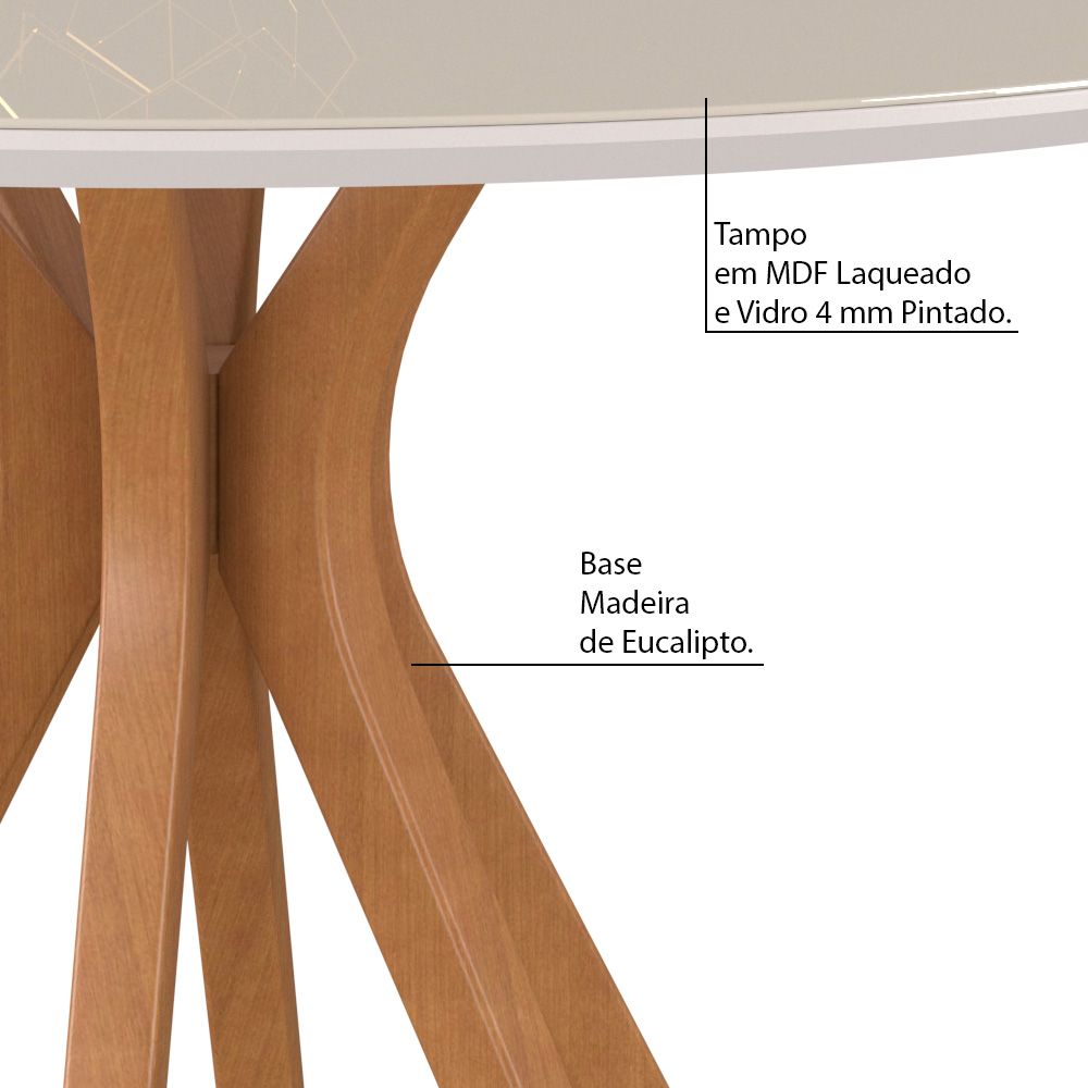 Mesa Sala de Jantar Cozinha Redonda Tampo de Vidro 130cm Willy Off White/Champagne G60 - Gran Belo