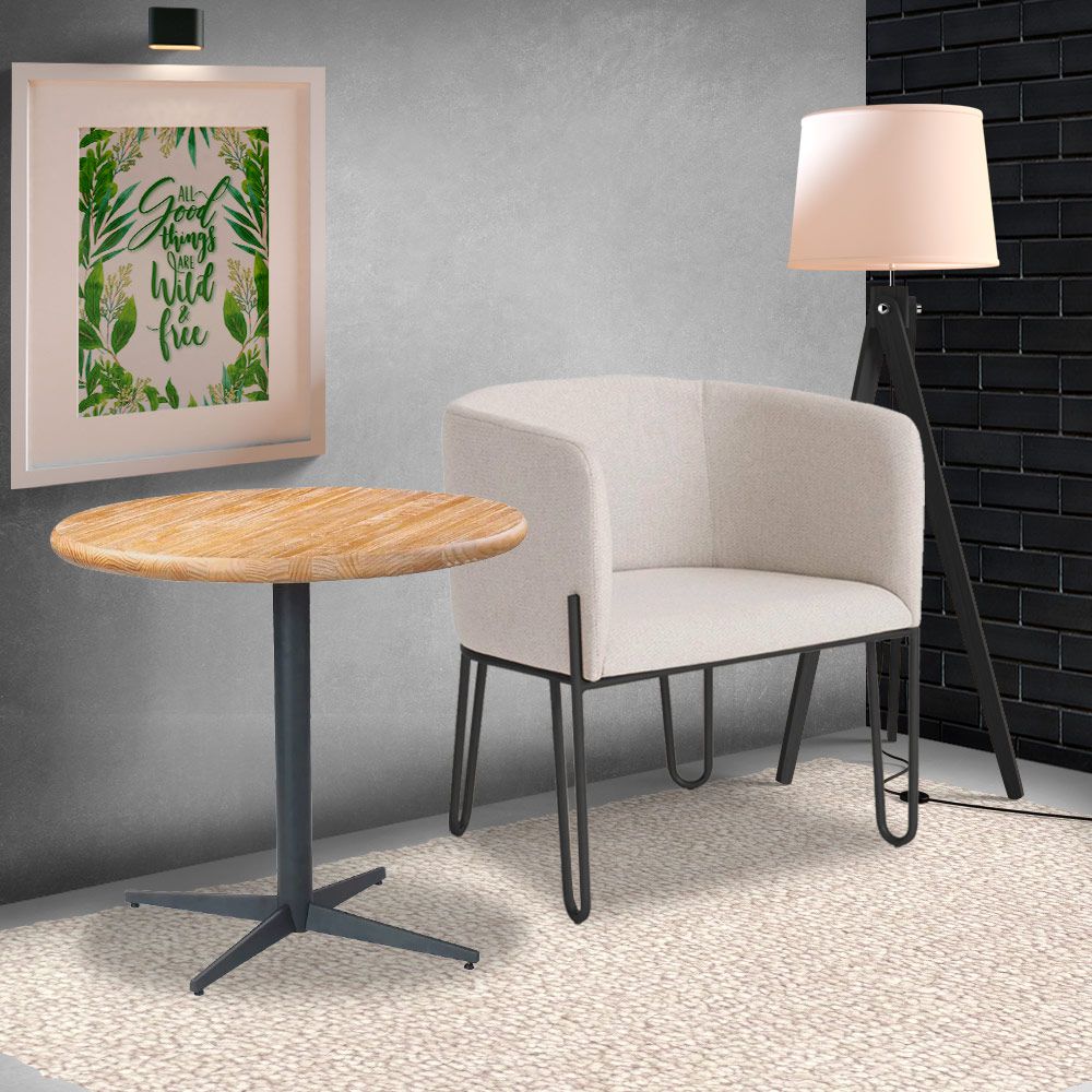 Mesa Sala de Jantar Cozinha Shery Redonda 70cm Grafite Madeira Maciça Driftwood G54 - Gran Belo