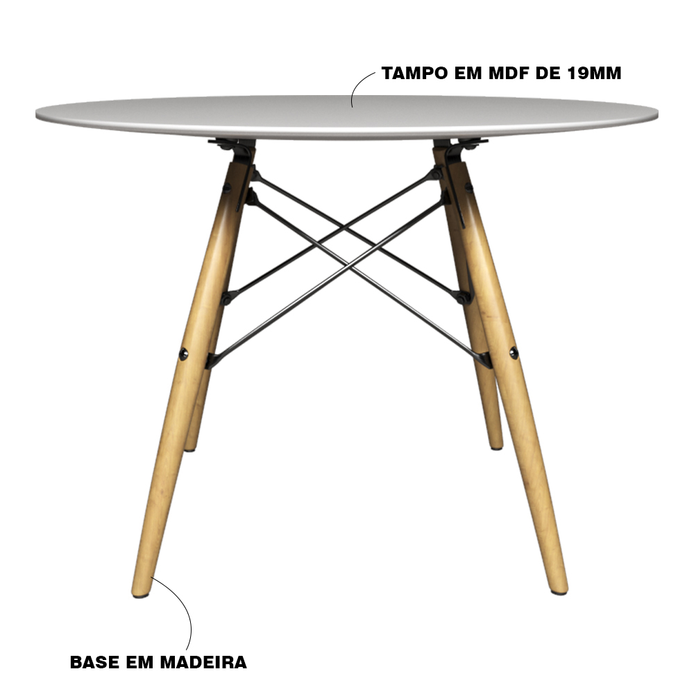 Mesa Sala de Jantar Gustave Redonda Tampo MDF Base Madeira Branco G56 - Gran Belo