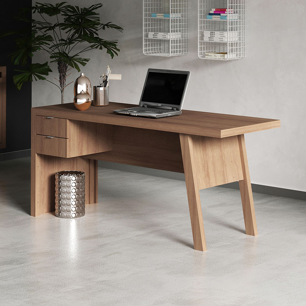 Mesa com 2 Gavetas para Escritório Home Office ME4122 MDP Amendoa G69 - Gran Belo