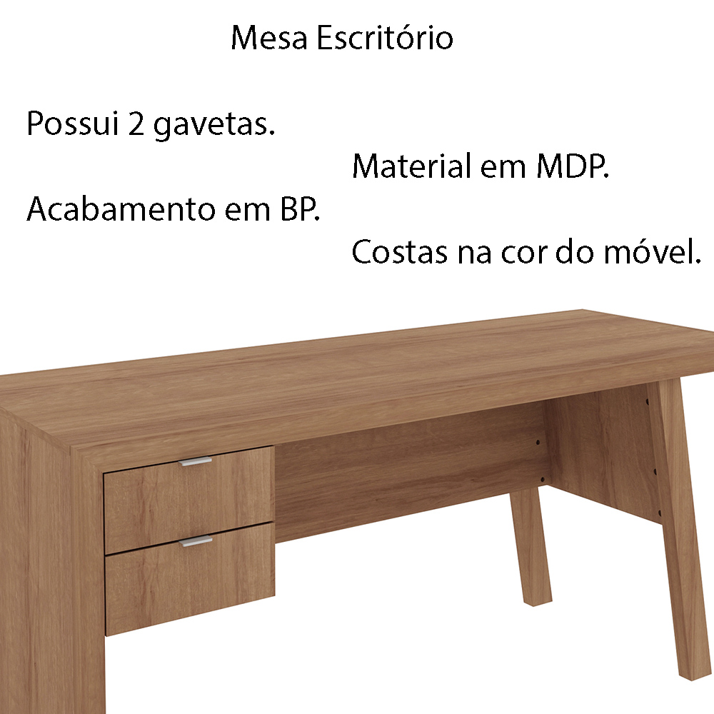 Mesa com 2 Gavetas para Escritório Home Office ME4122 MDP Amendoa G69 - Gran Belo